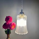 Vintage tulip suspension in frosted glass