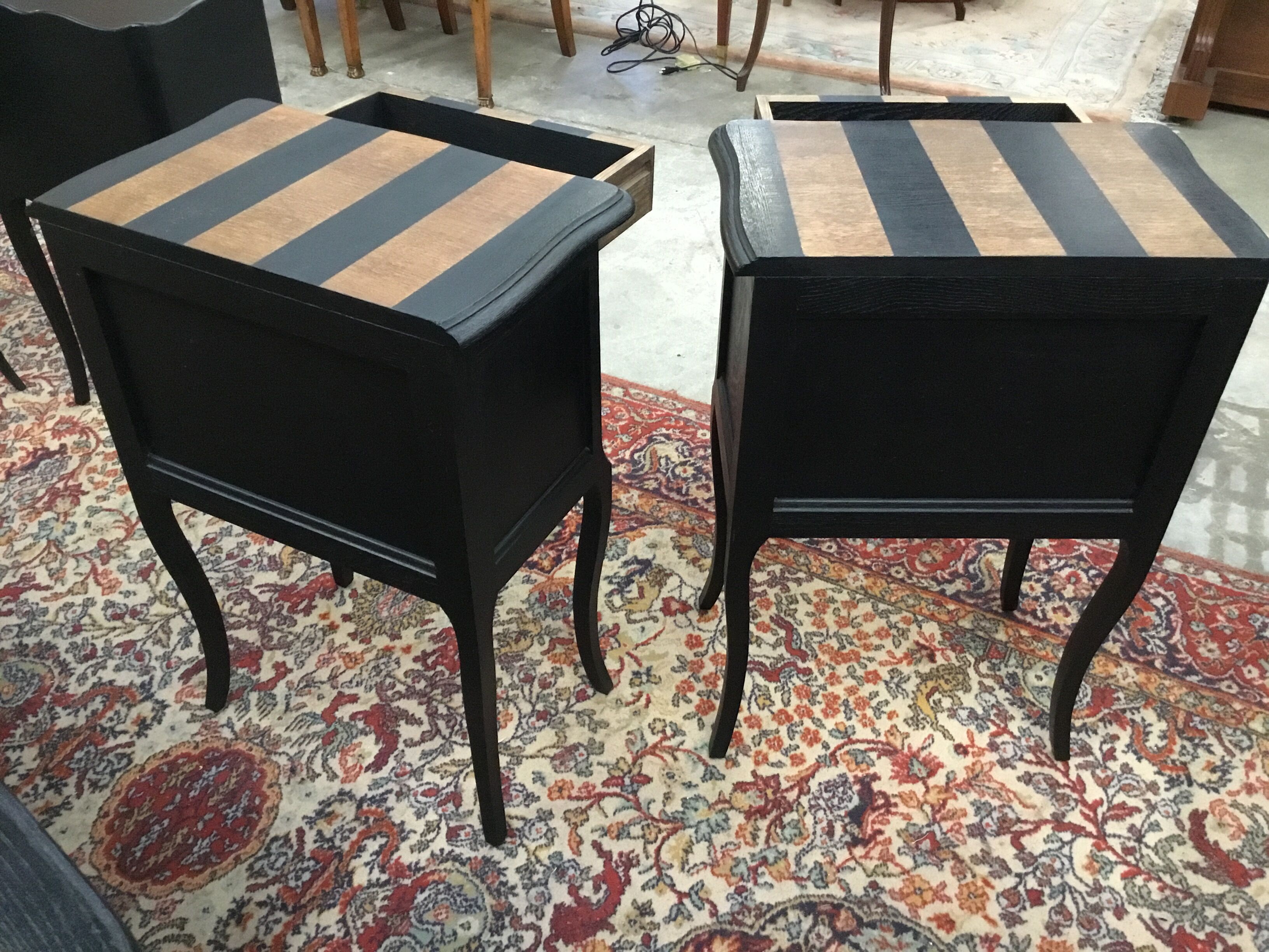 Bedsides 1 drawer, with set of black stripes and raw wood
