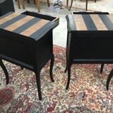 Bedsides 1 drawer, with set of black stripes and raw wood