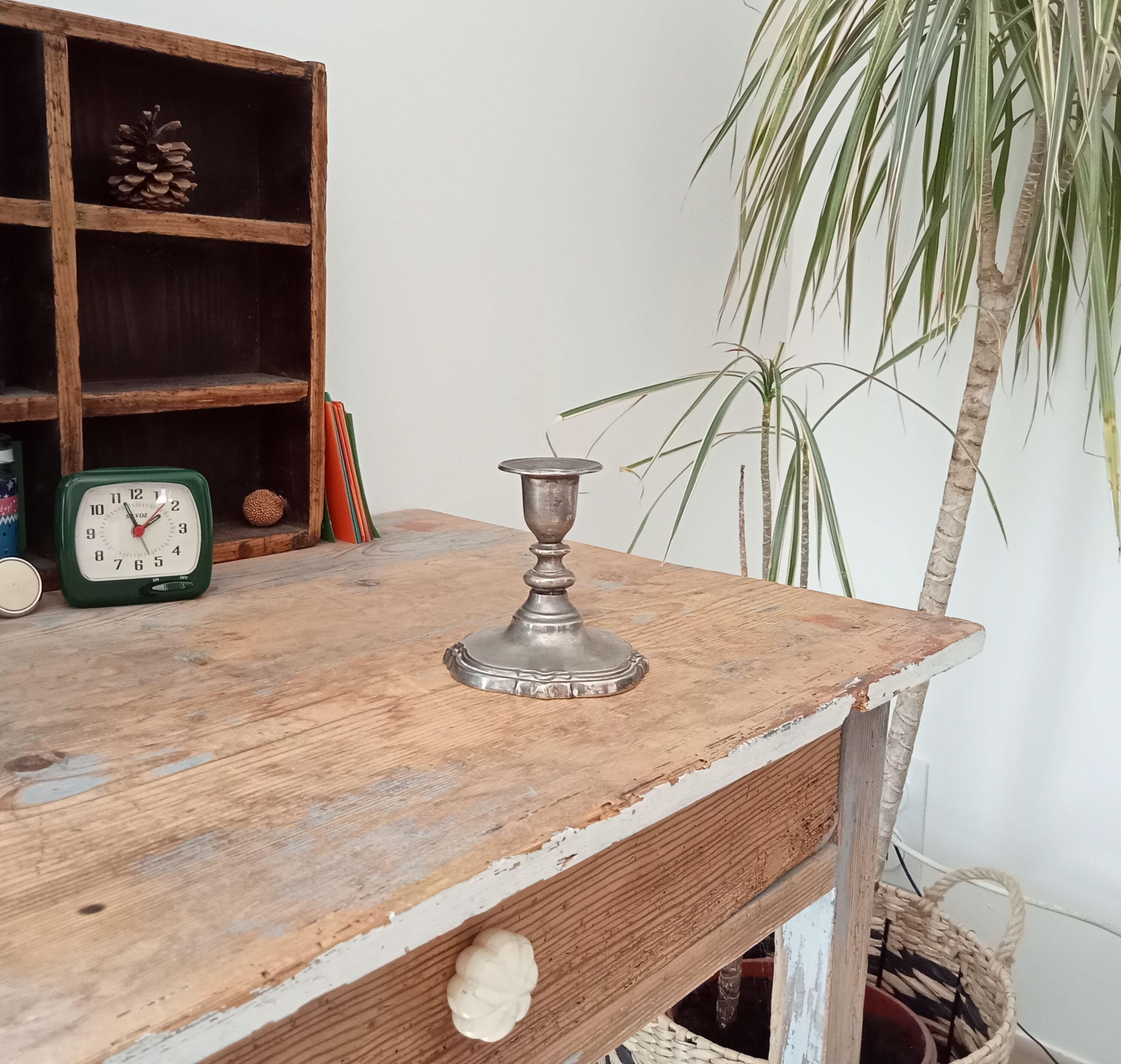 Vintage pewter candle holder