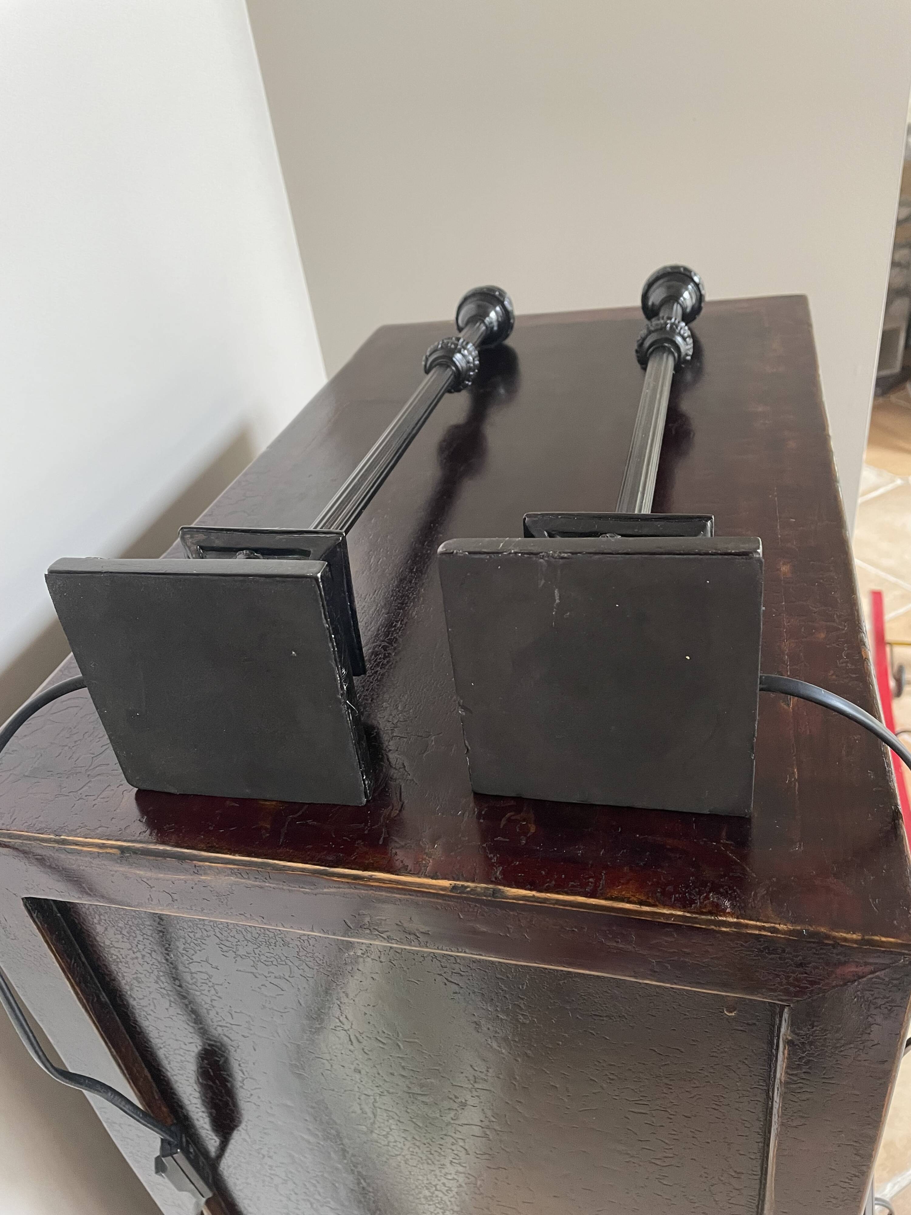 Pair of metal table lamps and shabby chic lampshade