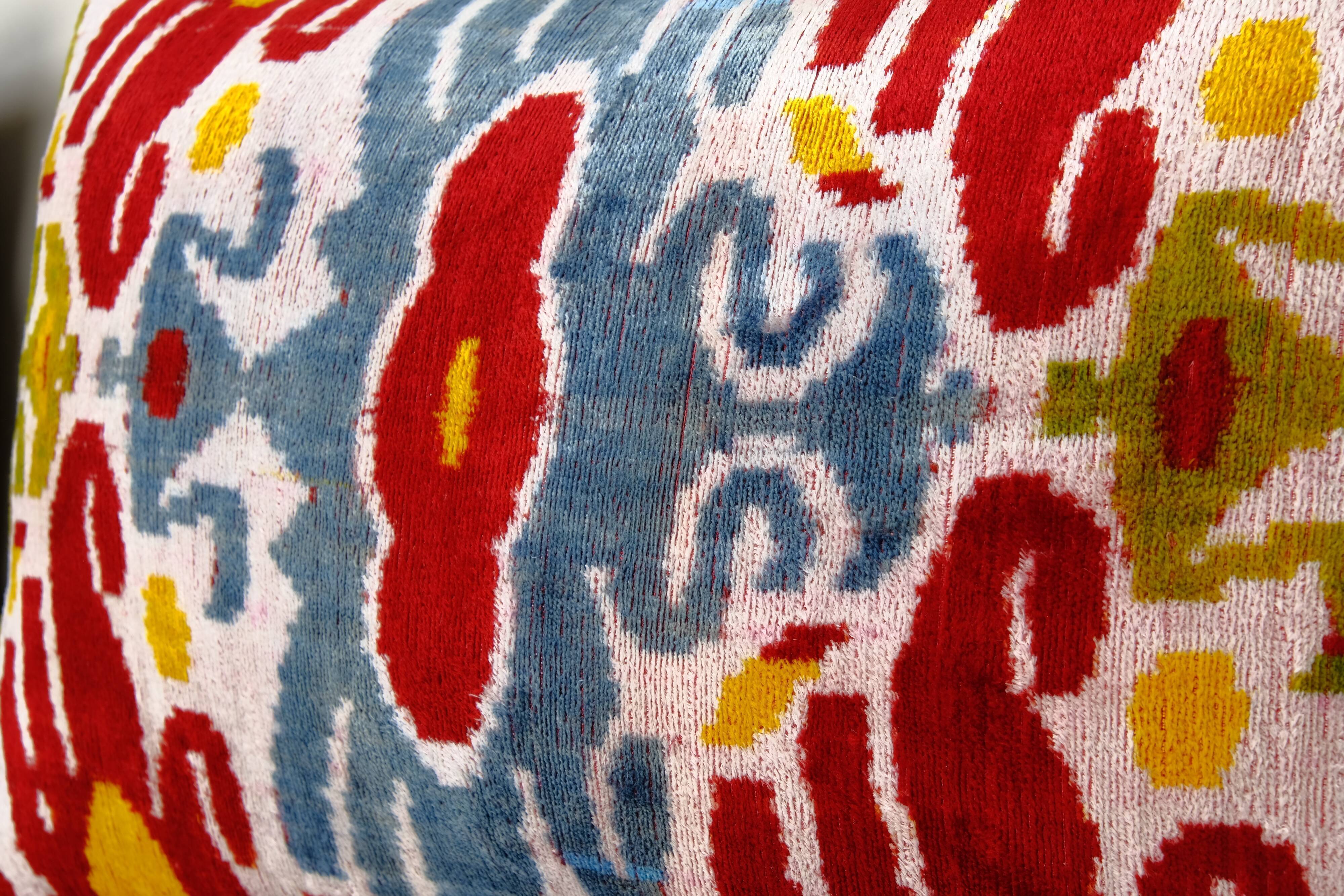 Set of two yellow ikat velvet pillows