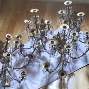 Gilded bronze wall lights with crystal pendants