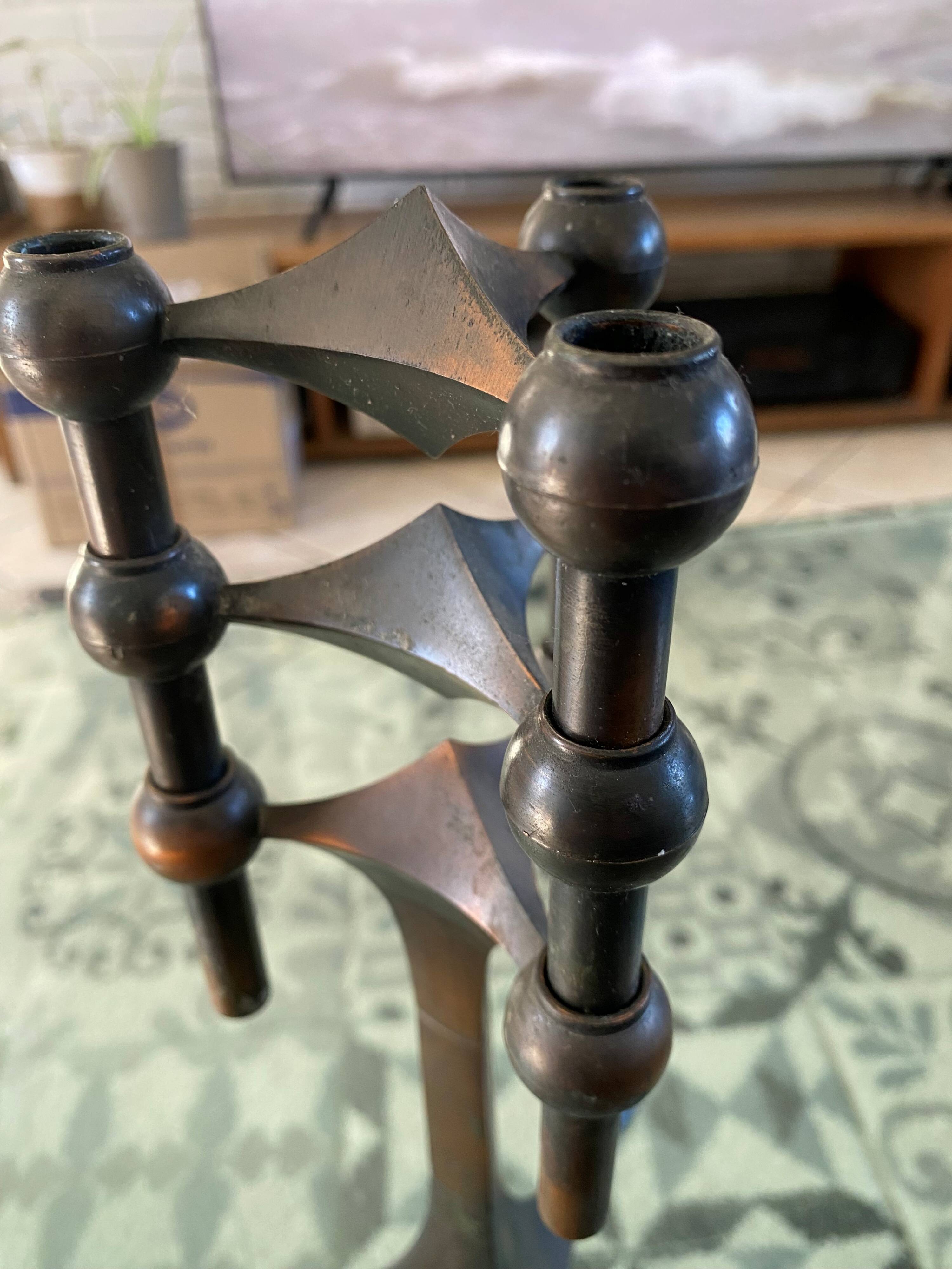 Base for candlesticks + 2 modular candlesticks NAGEL copper brown 1970