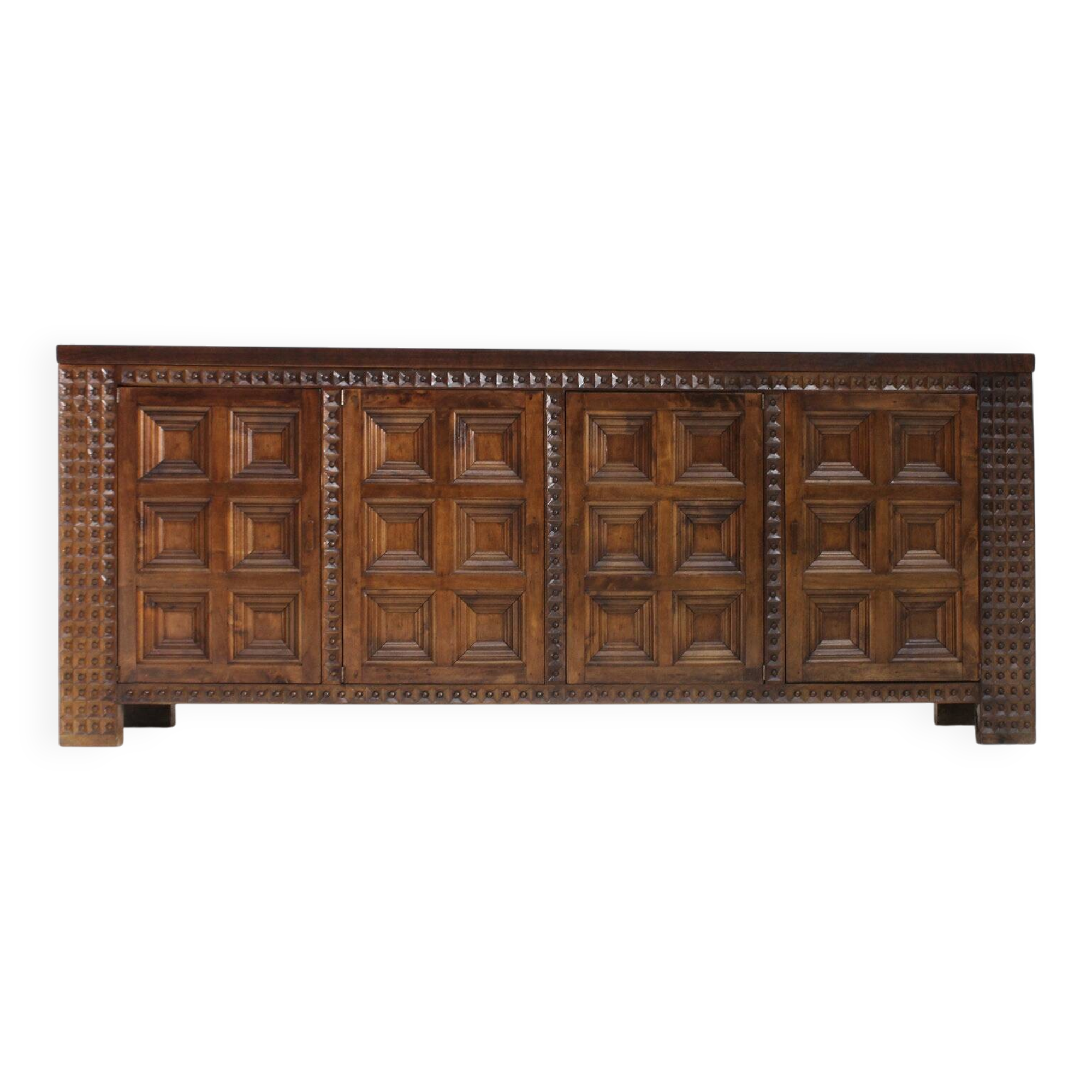 Spanish brutalist sideboard room divider solid walnut wood 1960s