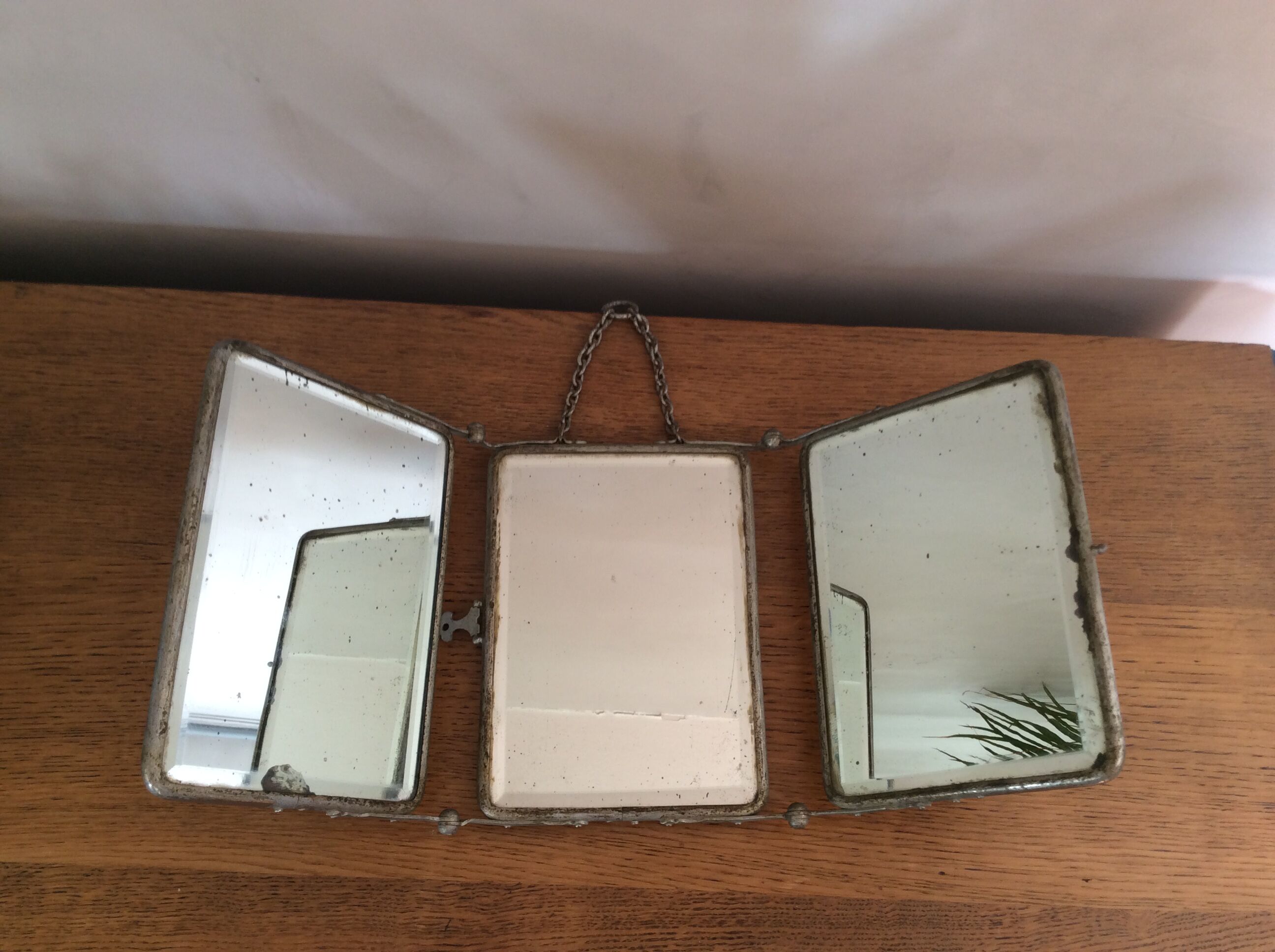 Old triptych barber mirror