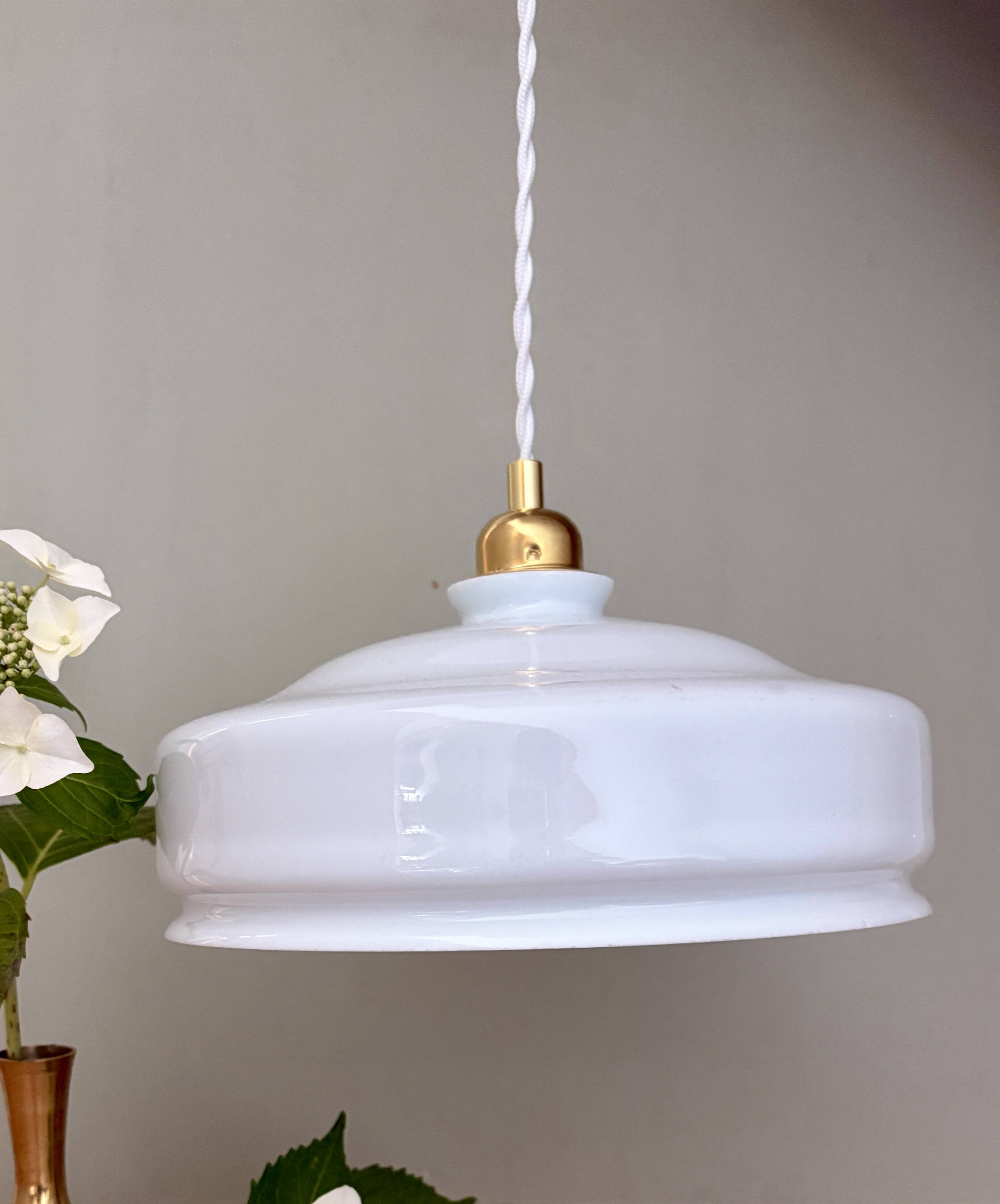 Vintage white opaline lampshade pendant light