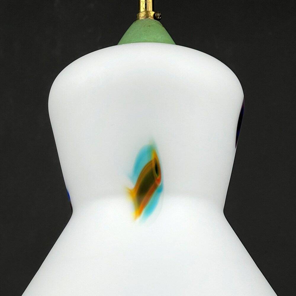 Mid-century Murano opaline glass pendant lamp by Stilnovo, 1950s.