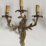 Magnificent Pair of French Antique Bronze Three-Light Acanthus Wall Sconces