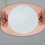 Designer mirror with its Italian pink glass sconces Veca vintage 1970.