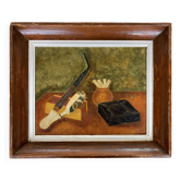 Huile sur isorel, nature morte signée, 1955