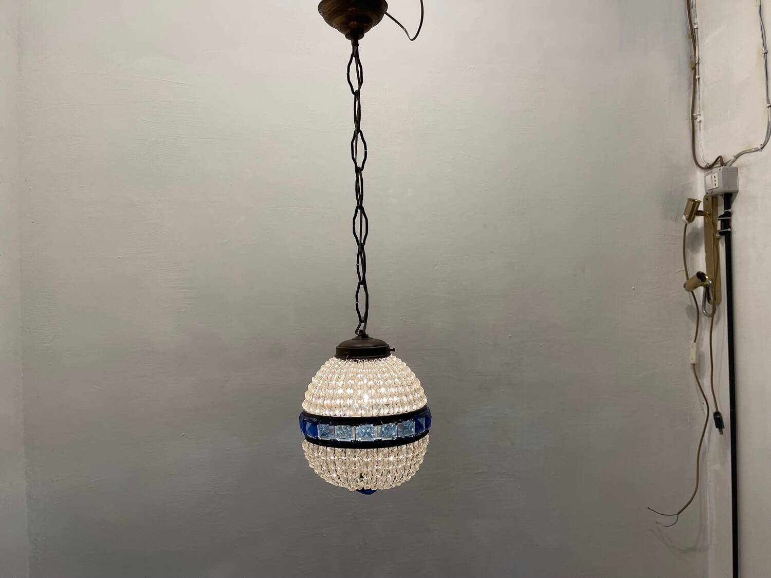 Crystal Beaded Bronze Light Pendant 1950’s