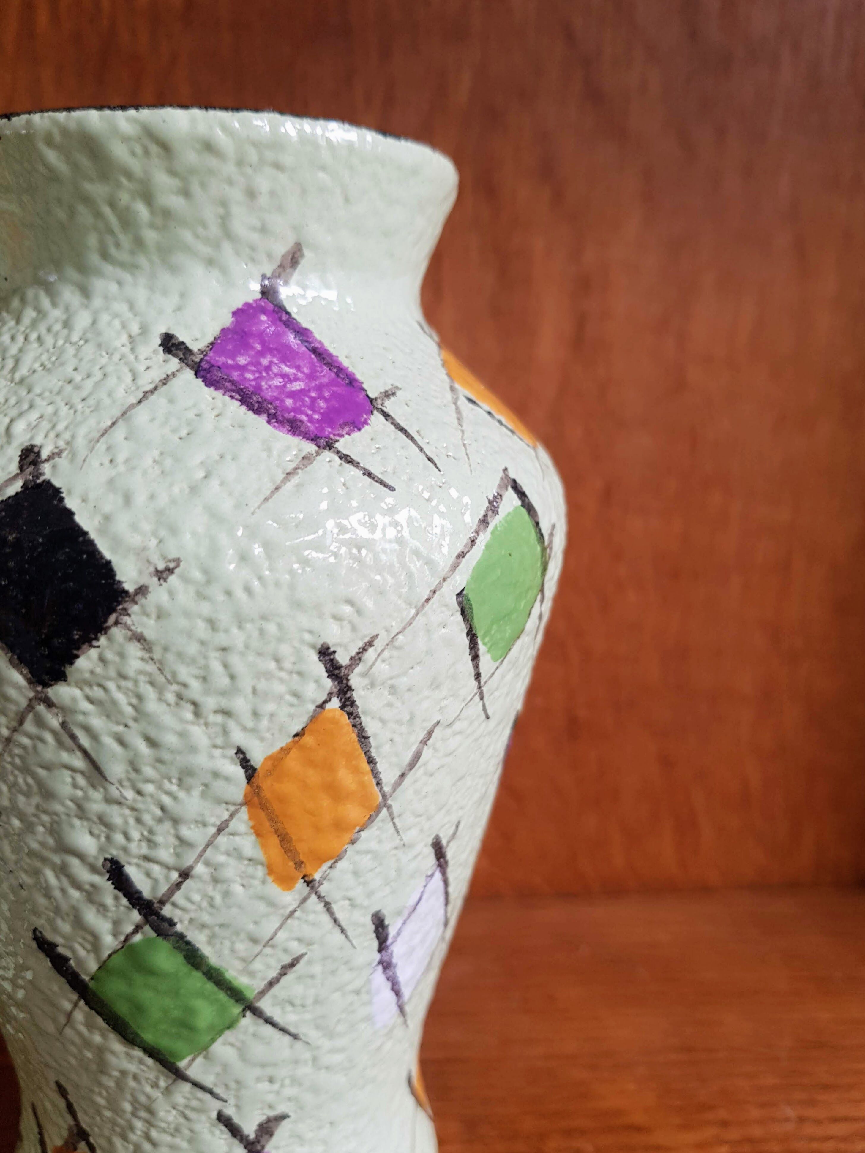 Set of Two Vintage Fat Lava Hand-painted Ceramic Vases by Bay Keramik - West Germany - 1960s