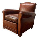 Antique French Leather Club Chair, Moustache Model, Circa 1930’s