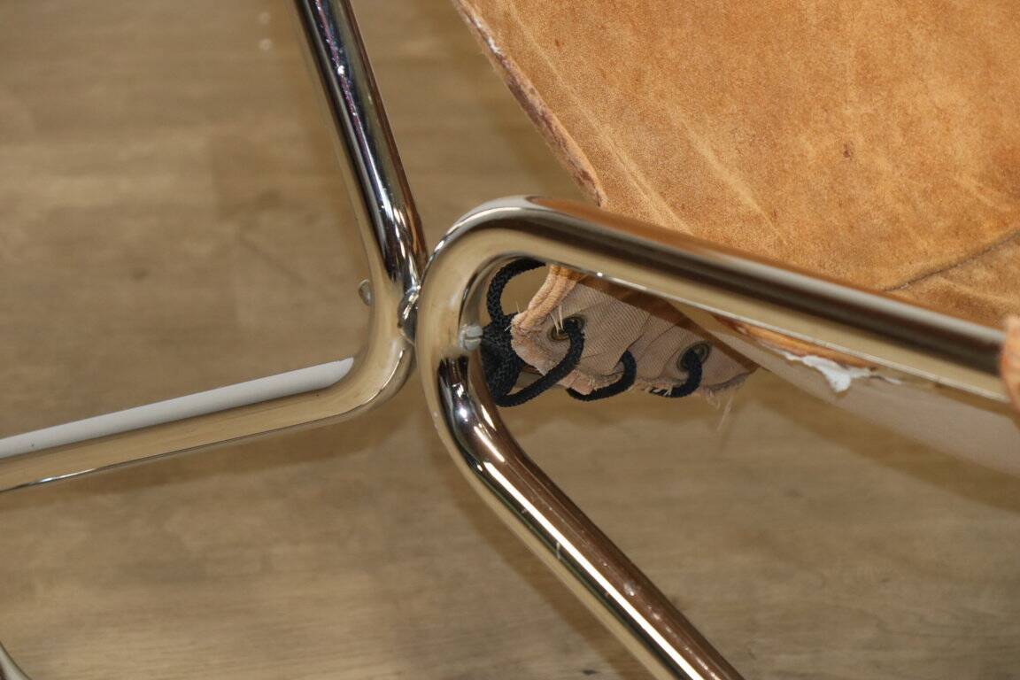 Vintage Suede and Chrome Metal Armchair, 1970s