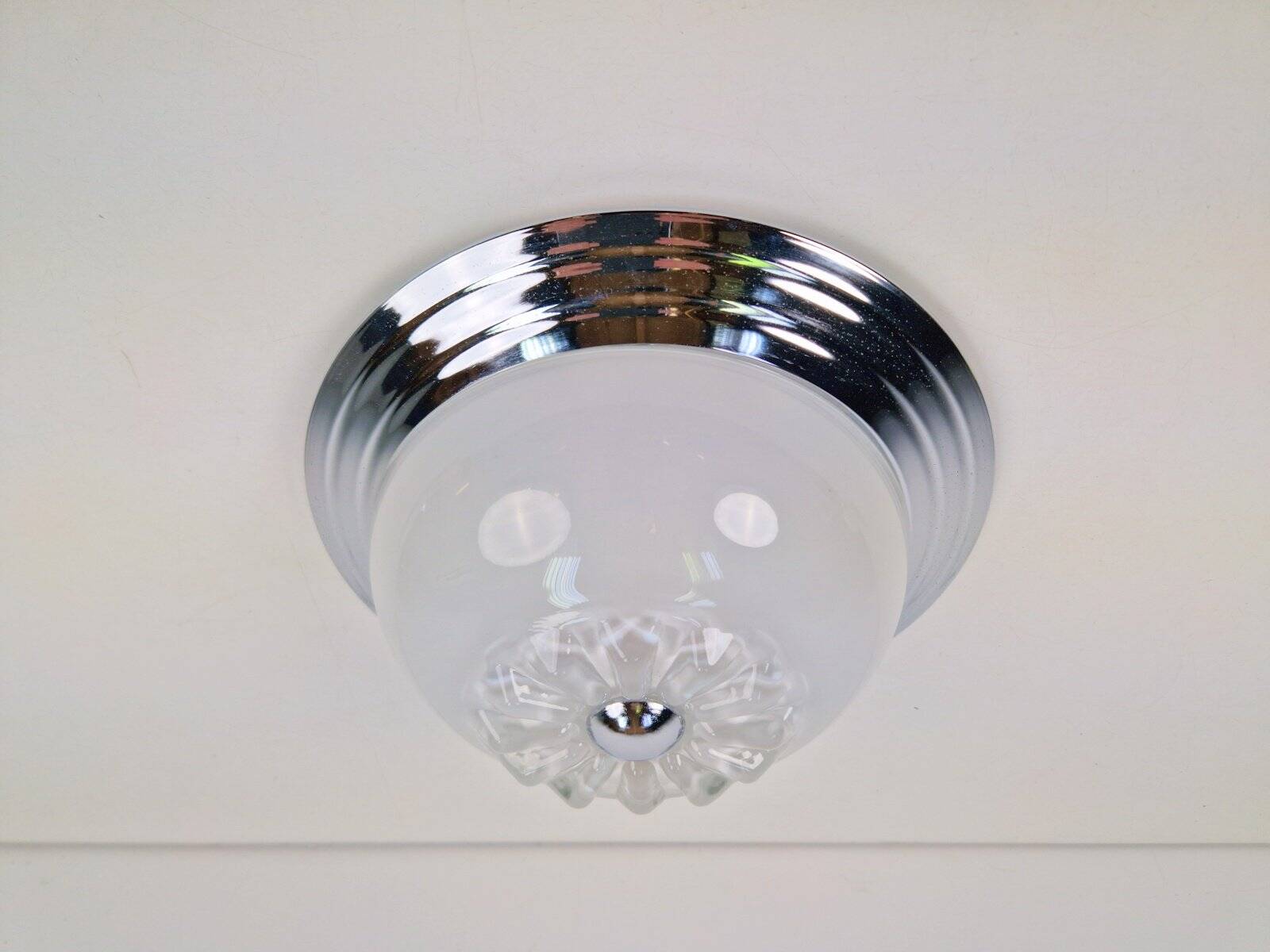 Plafonnier en verre art déco chromé, Italie, 1960