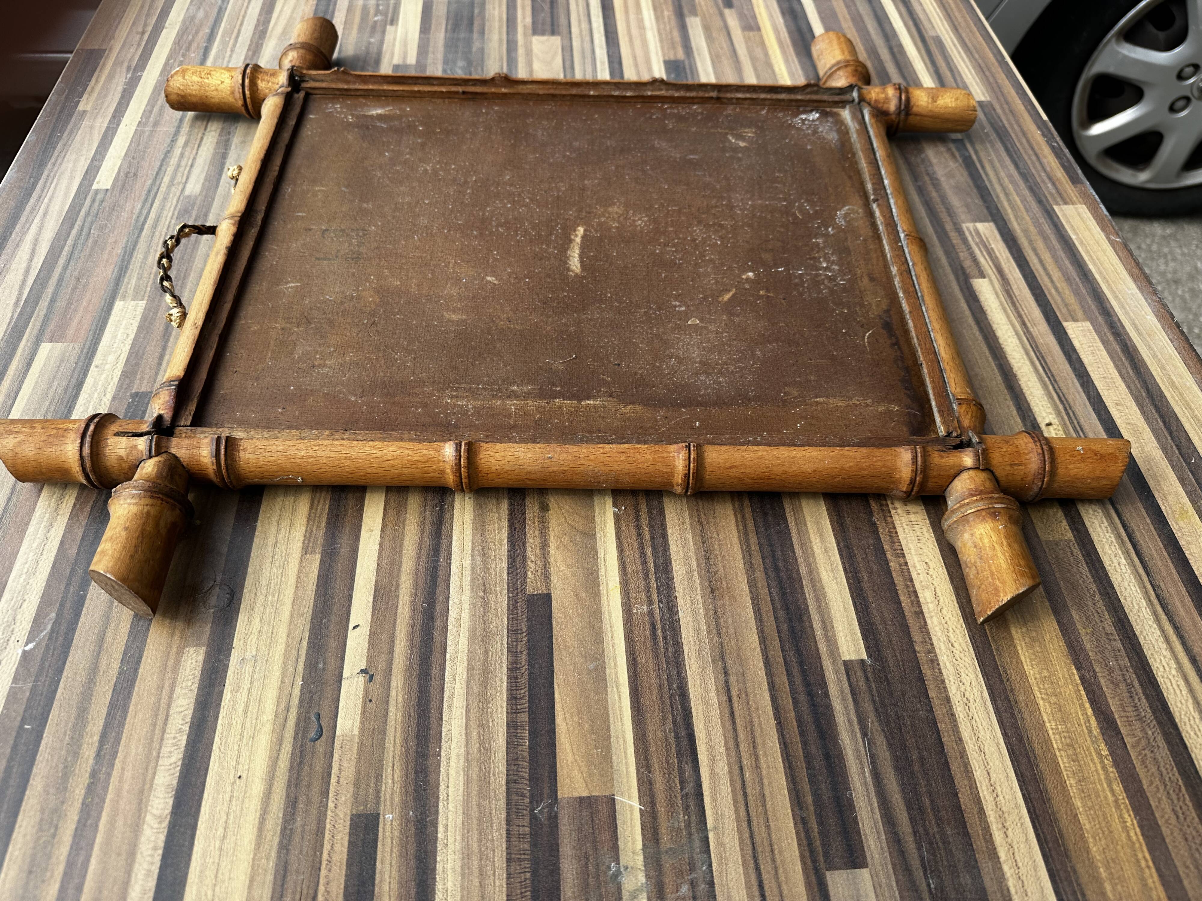 Antique mirror from the 1920s-1930s in bamboo H 49 cm / W 42 cm