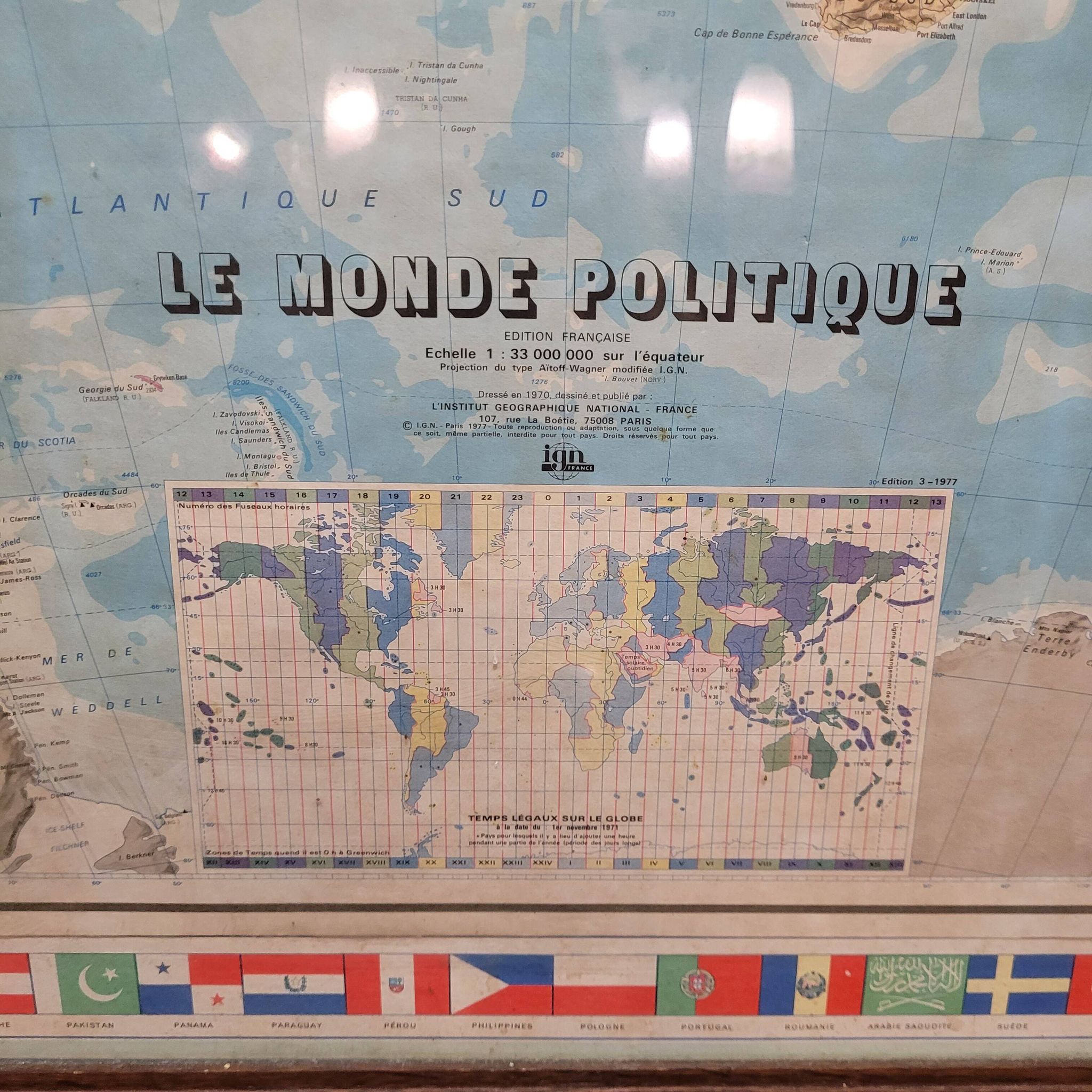 Globe map / Planisphere "Le Monde Politique", National Geographic Institute, 20th century – Fran