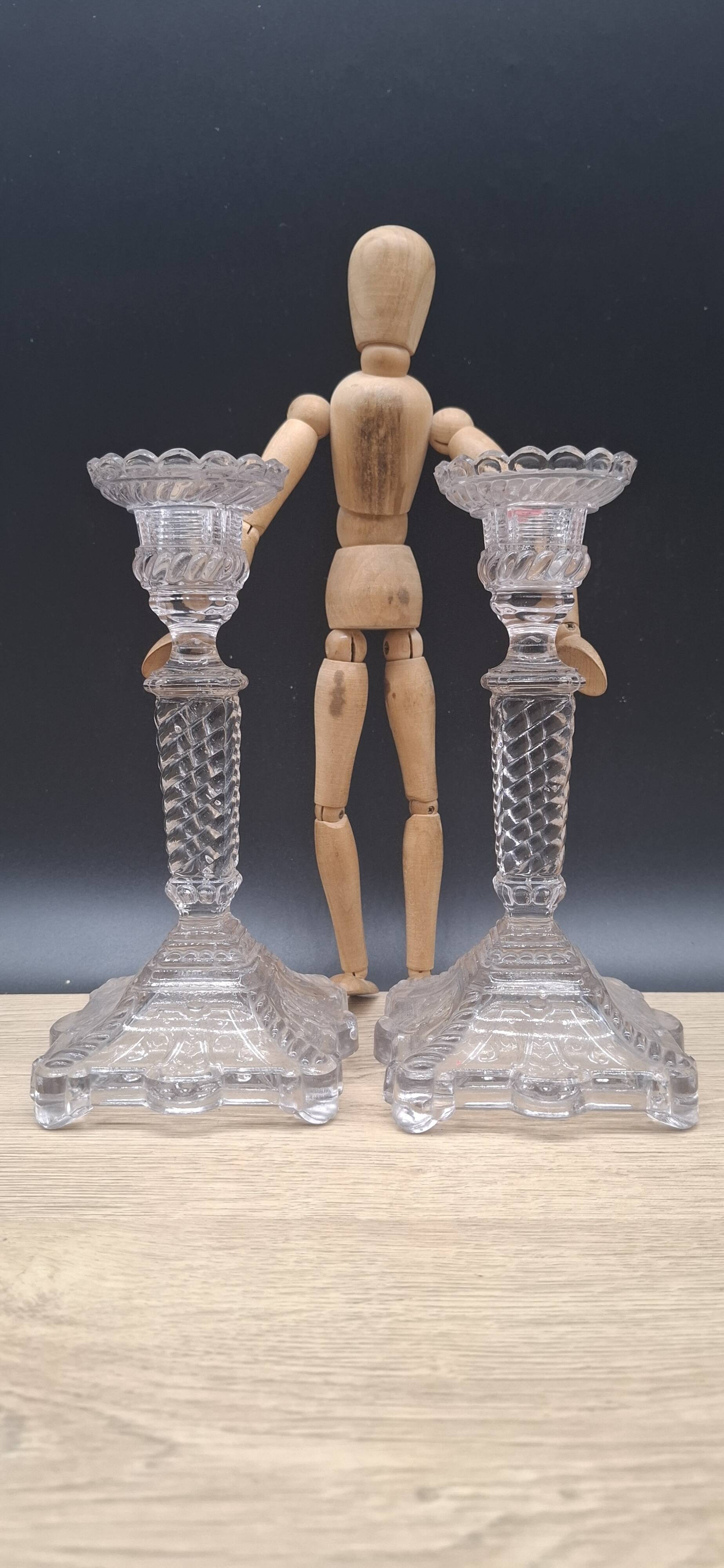 Pair of molded glass candlesticks