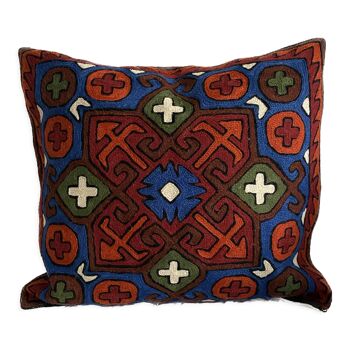 Ethnic wool cushion cover embroidered by hand 40x40 cm