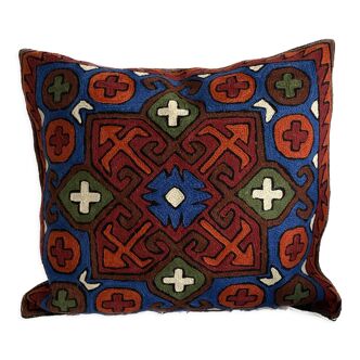 Hand embroidered ethnic wool cushion cover 40x40 cm