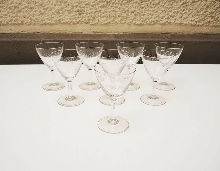 8 Old Art Deco Stemmed Glasses