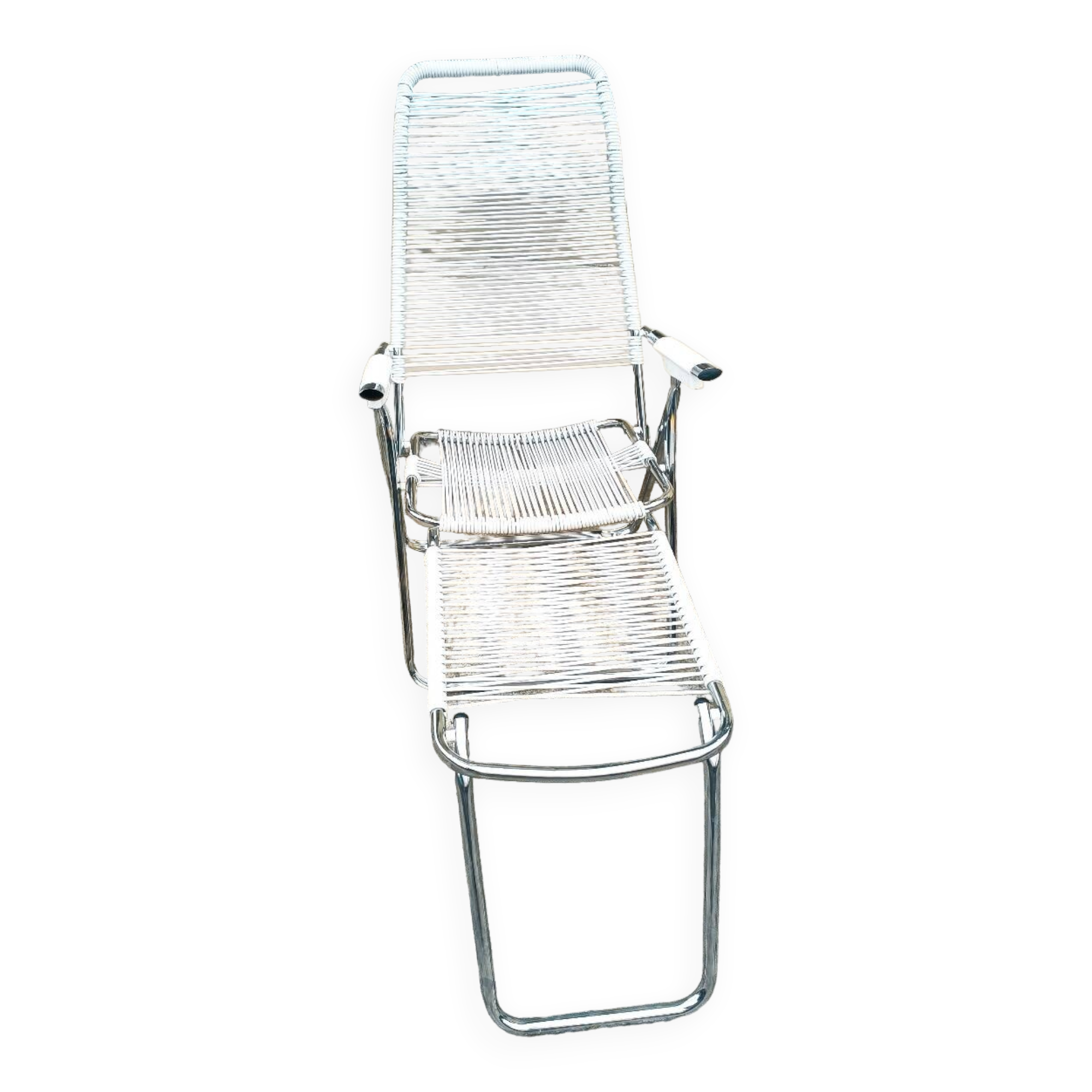 Fauteuil chaise longue transat réglable avec repose pied spaghetti scoubidou