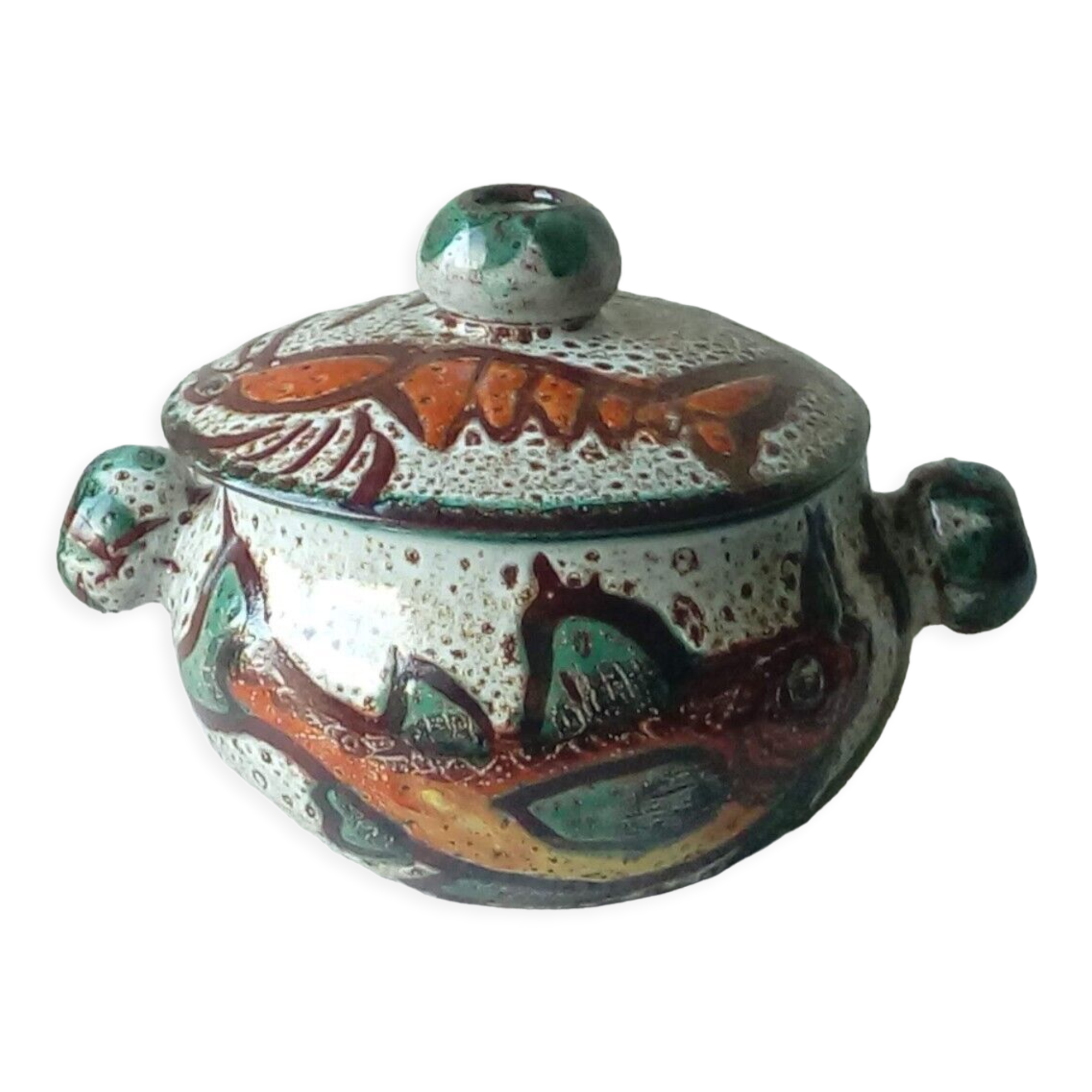 Soupiere ceramic broth vallauris decor vintage fish