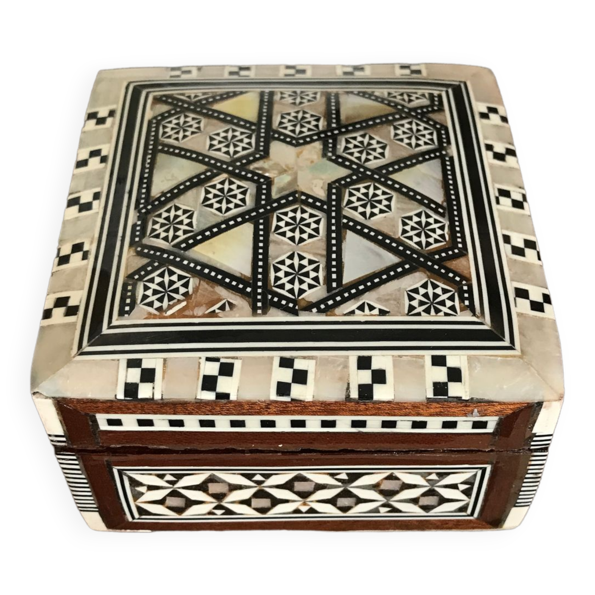 Oriental mother-of-pearl and wood box