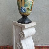 Sculpted Carrara marble stool column