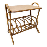 Rattan side table, magazine rack or record rack. Vintage 60s.