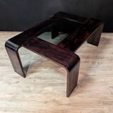 Vintage rosewood and smoked glass coffee table from the 1980s