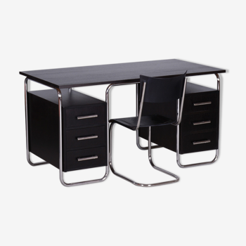 Bauhaus writing desk and chair, chrome-plated steel, czechia, 1930s