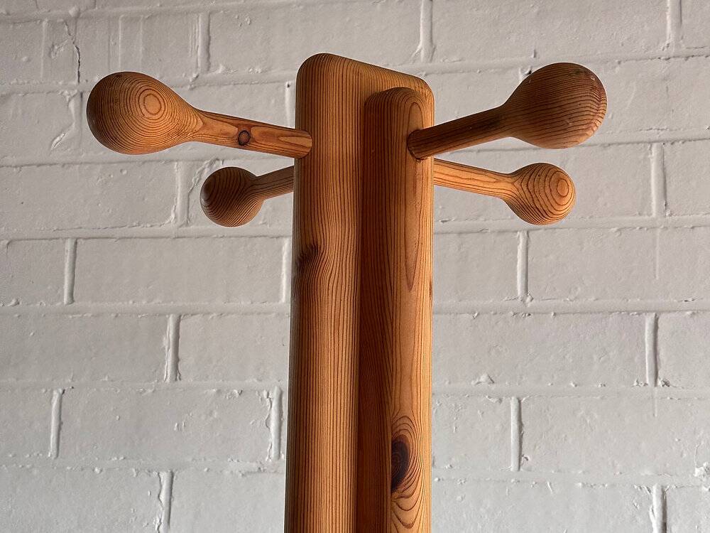 Brutalist, solid pine wood  standing coat rack