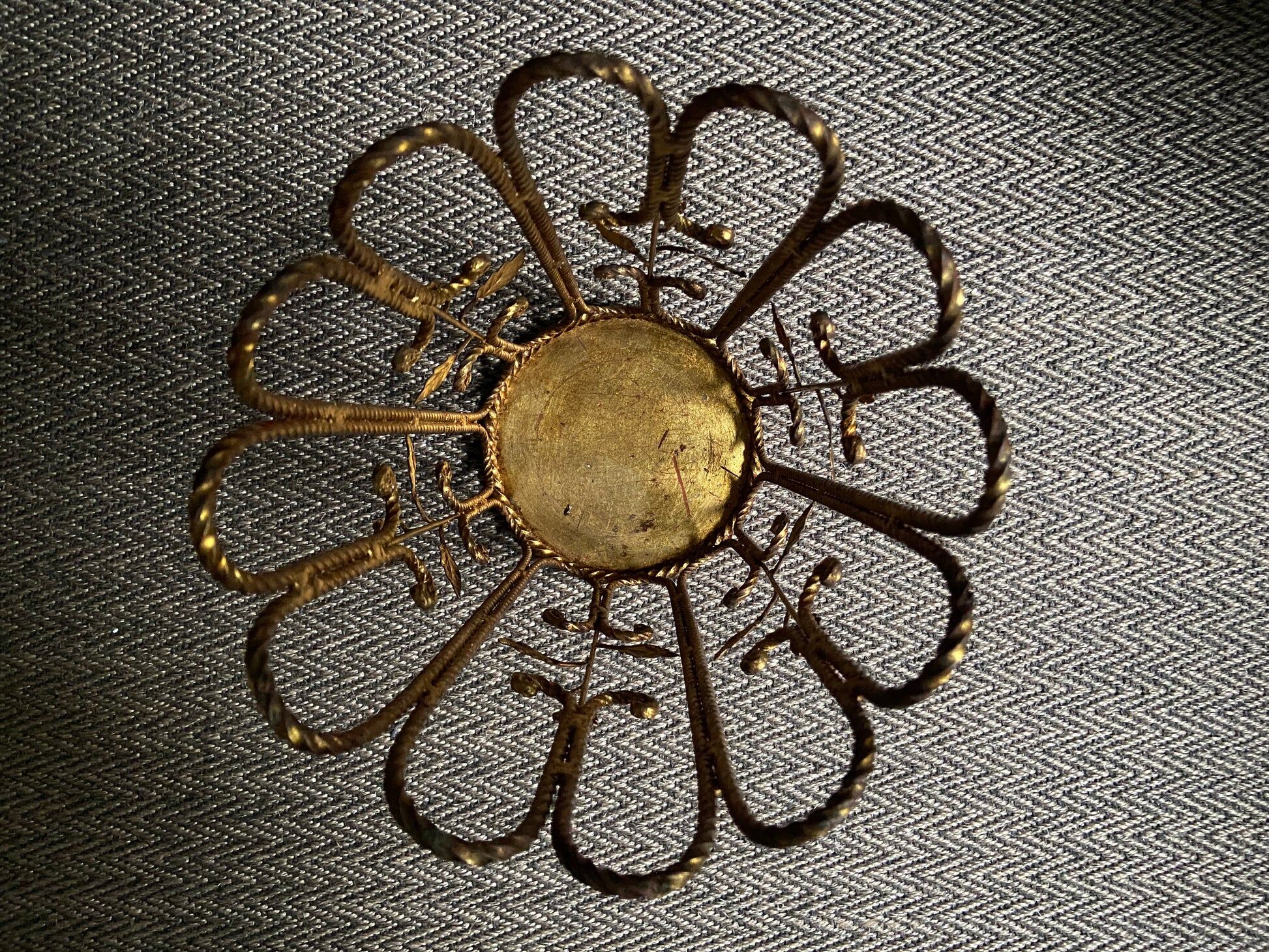 1960s brass rope umbrella stand with leaves