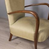 PAIR OF VINTAGE 1940S ARMCHAIRS IN WOOD AND FABRIC, ITALIAN DESIGN