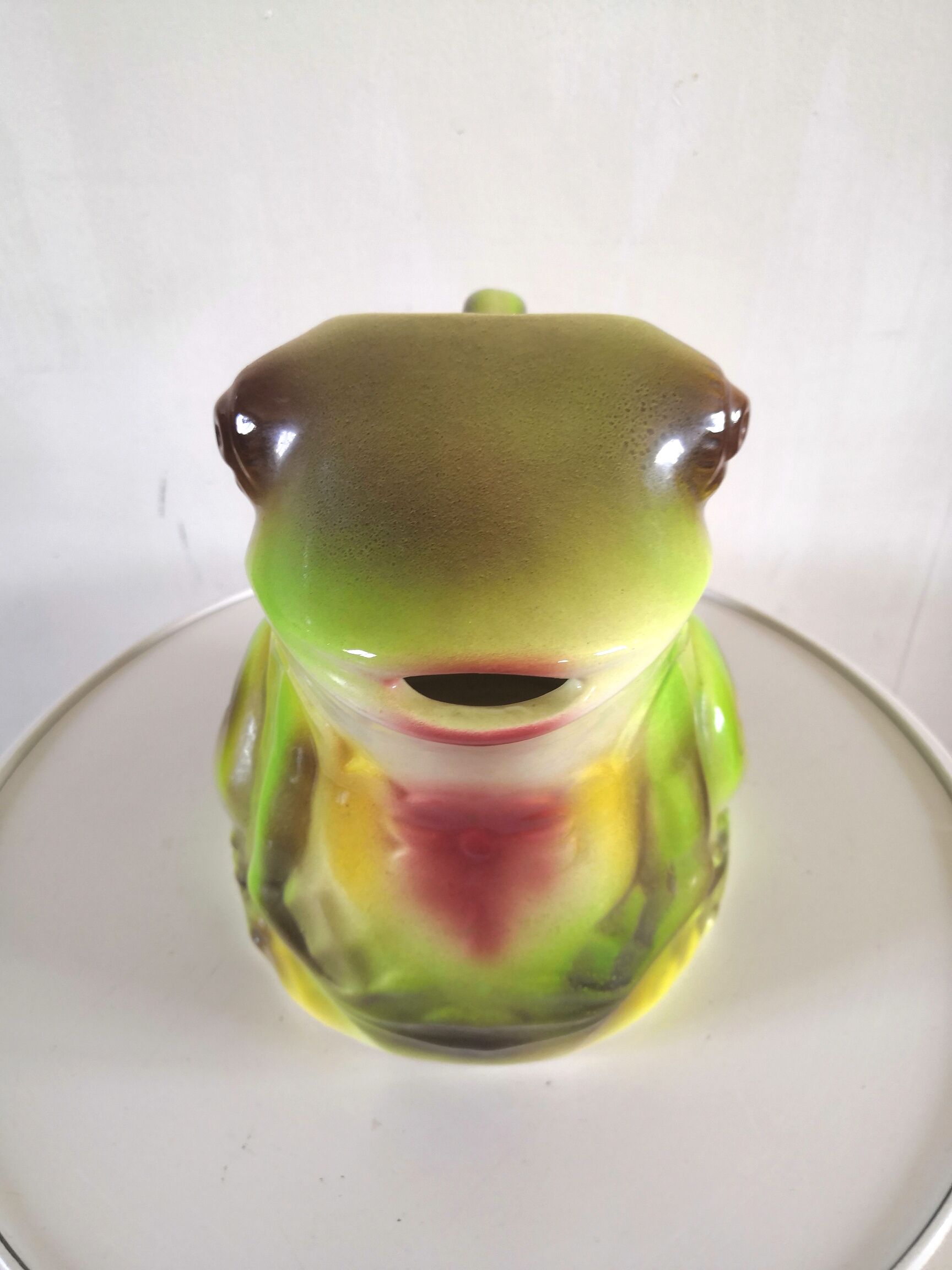 Ceramic frog pitcher in slurry signed Saint Clément design 70s