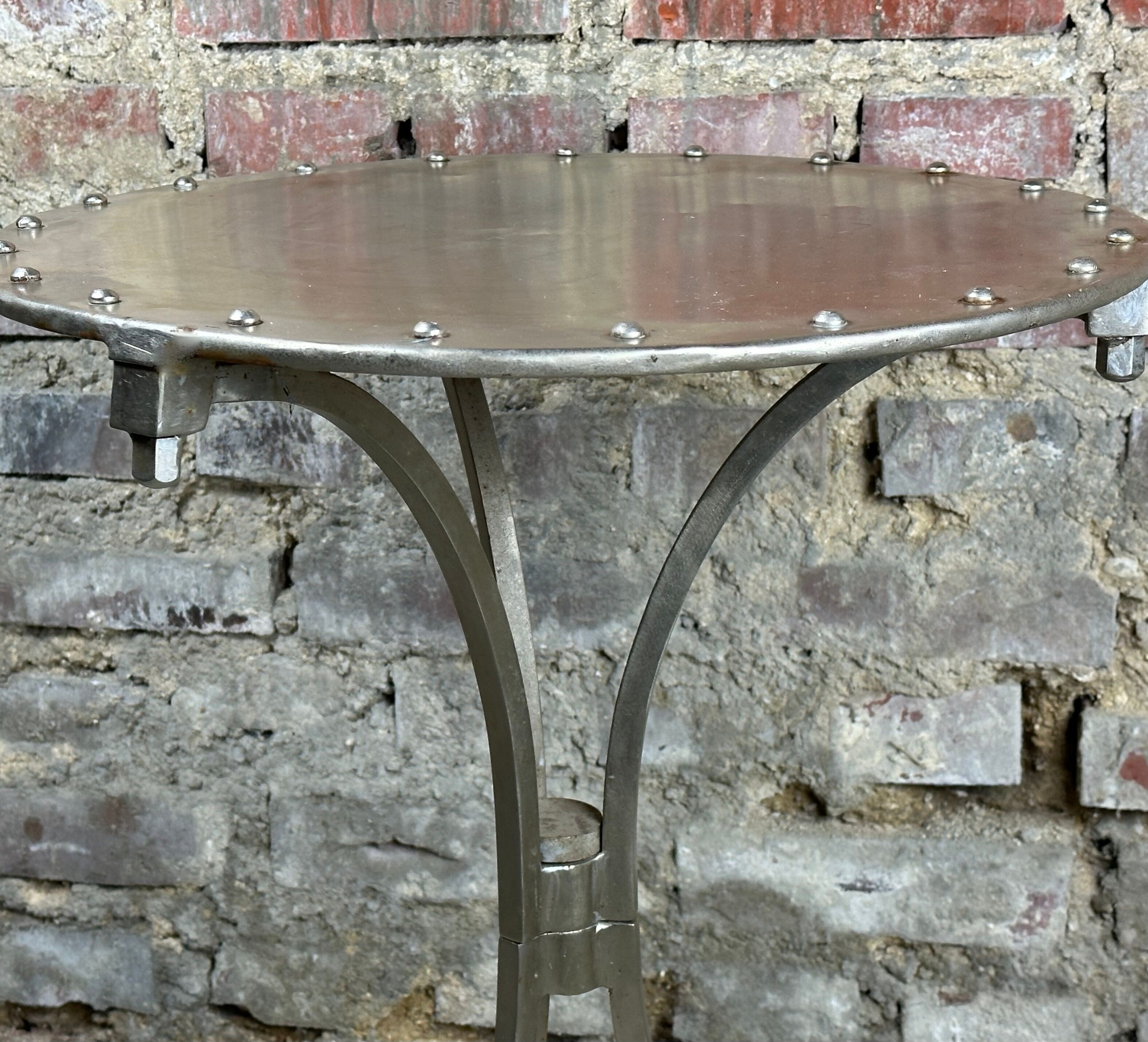 Side table industrial style riveted steel 1980