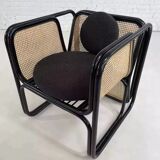 Fauteuil cubique en rotin noir et cannage