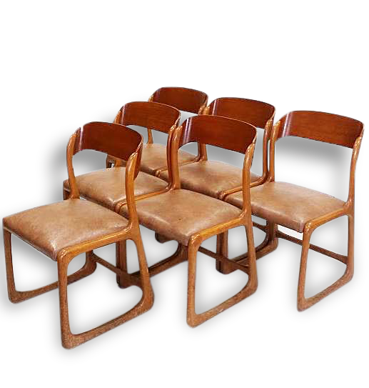 Lot de 6 chaises scandinaves traineau Baumann en bois teck années 60