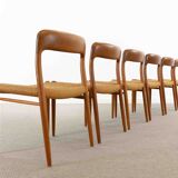 Set 6 Teak and Paper Cord Dining Chairs by Niels O. Moller, Model 75
