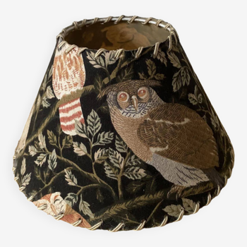 Small fabric lampshade with Owl/Owl patterns on a black background