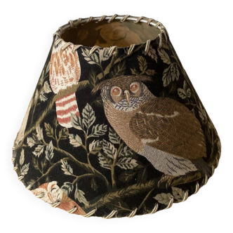 Small fabric lampshade with Owl/Owl patterns on a black background