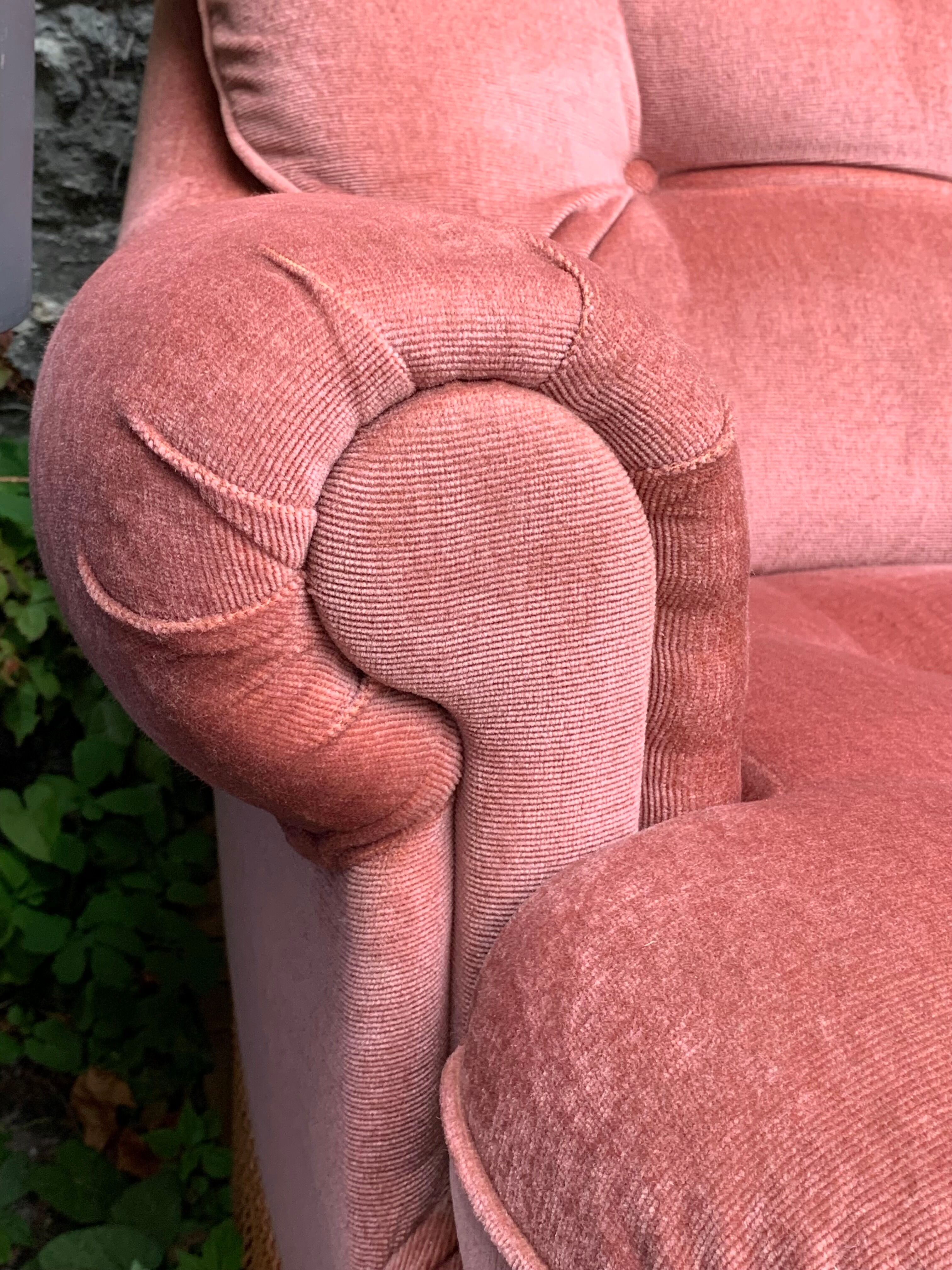 Pair of pink velvet toad armchairs, 1970s