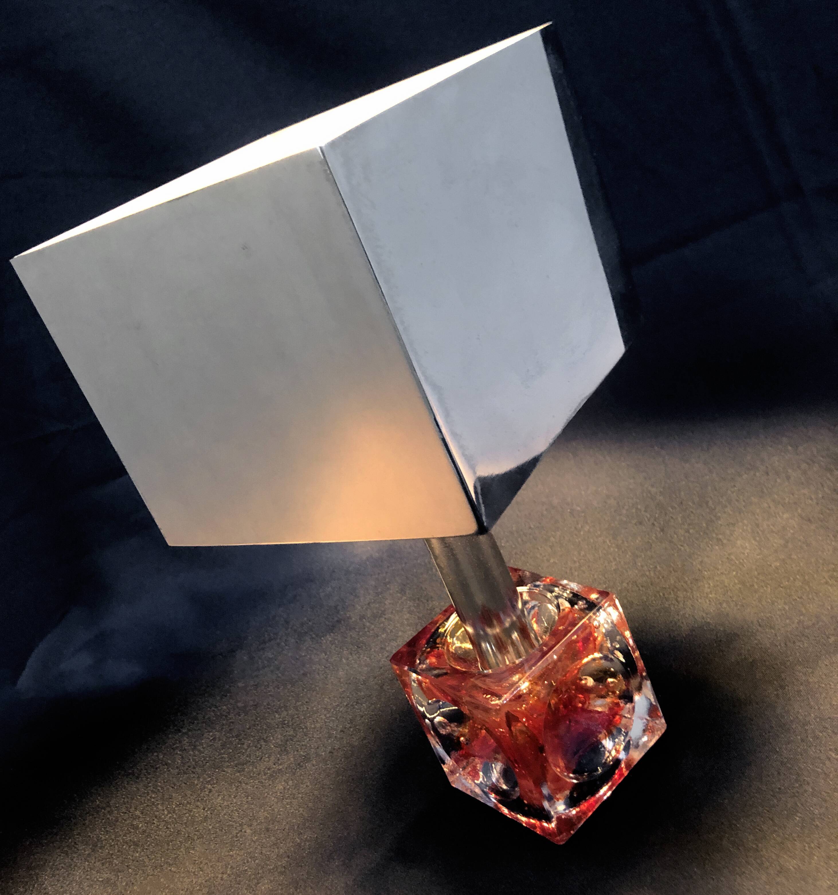 Table Lamp • Cube • Fractal Resin • Polished Steel • Chrome • 1970