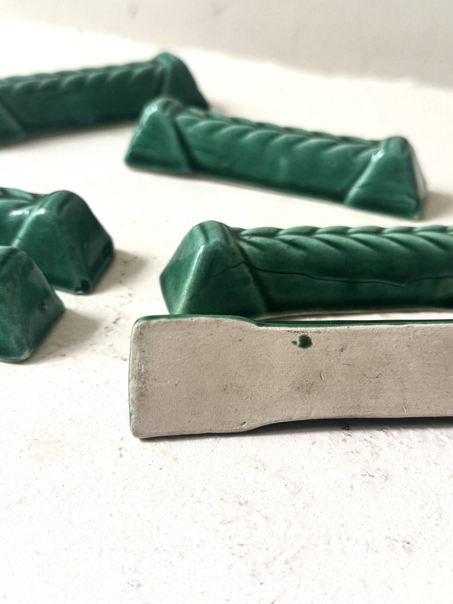 6 green ceramic knife rests, Vallauris 1950