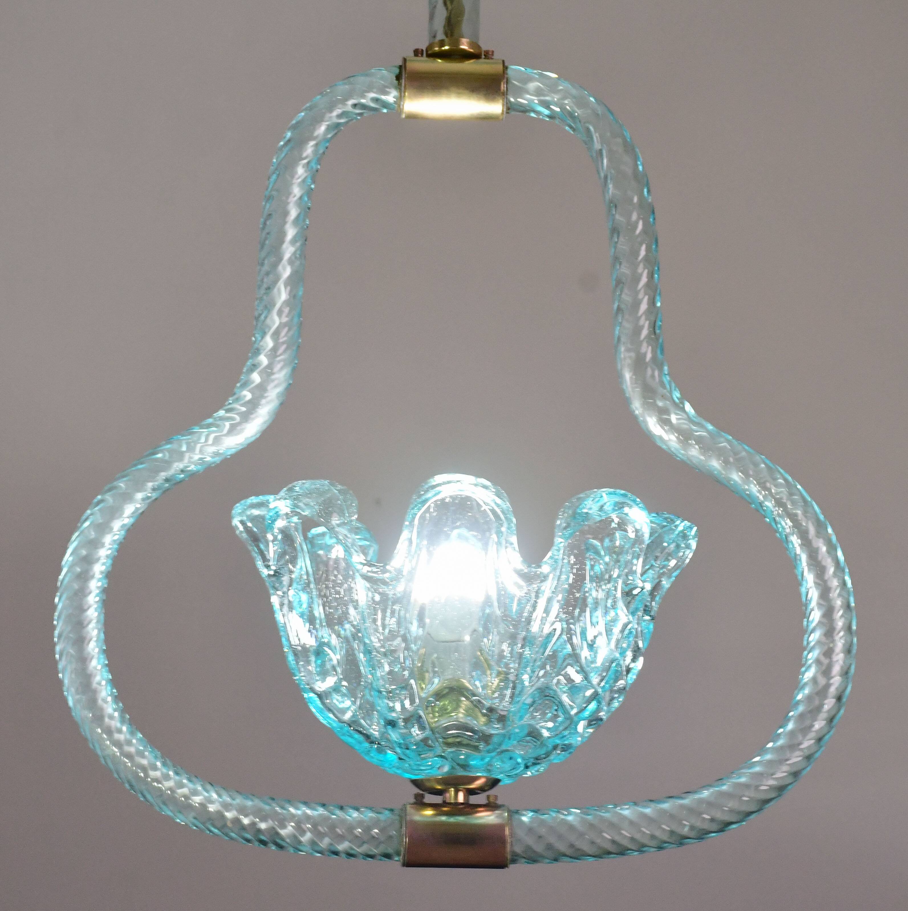 Blu acquamarine Murano glass chandelier by Barovier e Toso, 1940s