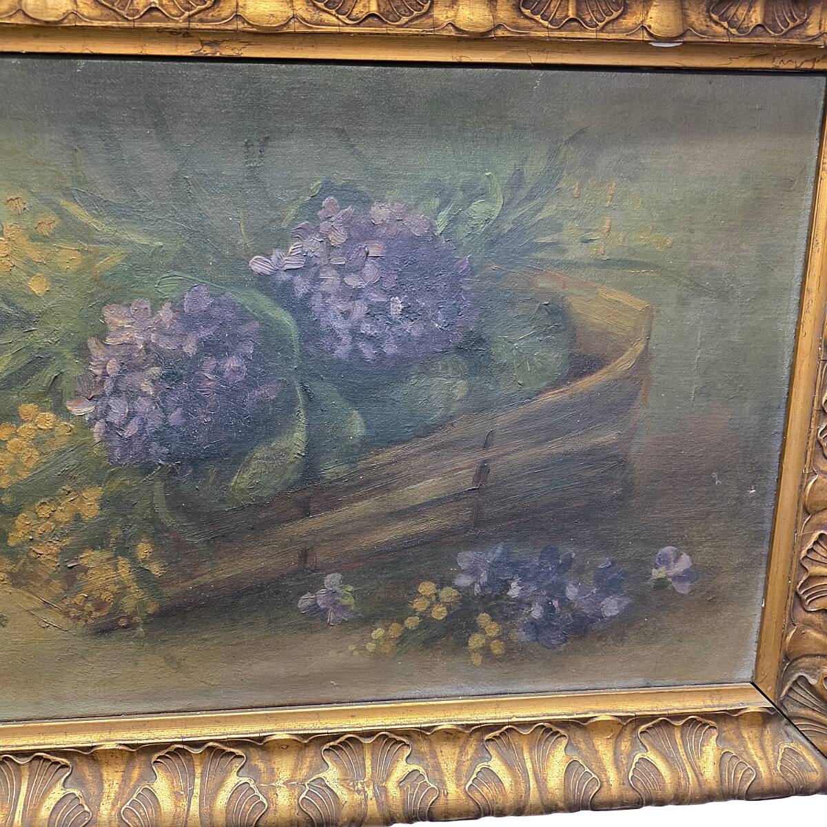 Antique Oil Painting Flower Still Life ML.B. early 1900s