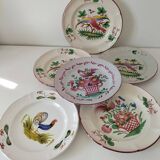 Set of 6 plates with birds and roosters.
