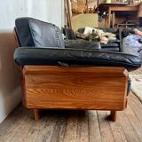 Canape seltz elm and leather design 1960